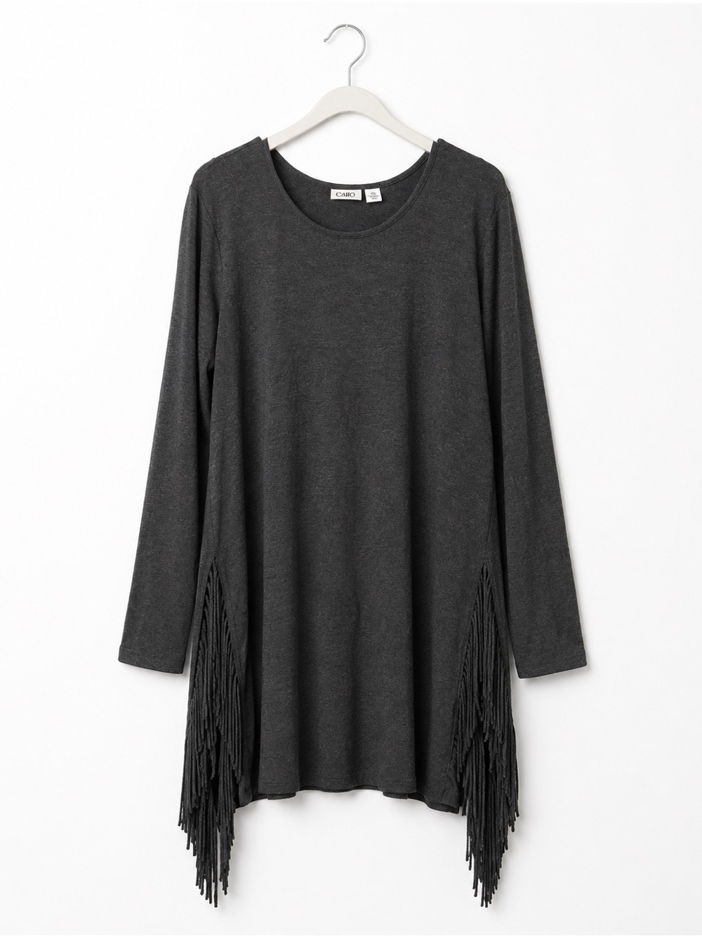 CAIO XL Charcoal Gray Fringe Tunic Top Long Sleeve Boho Western